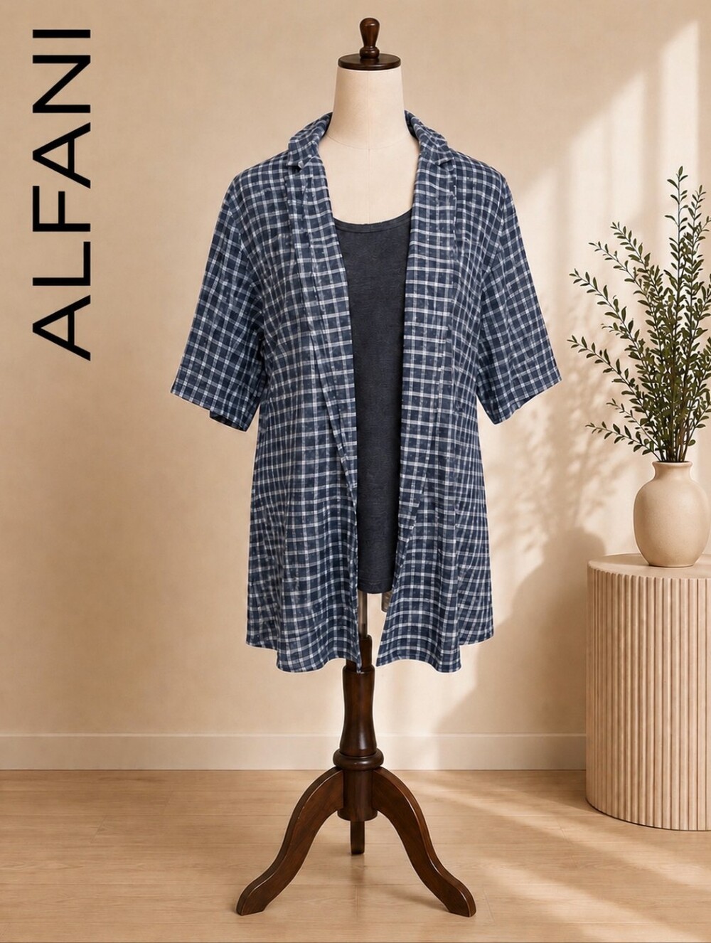 Alfani Blue Plaid Button-Front Shirt – Size M